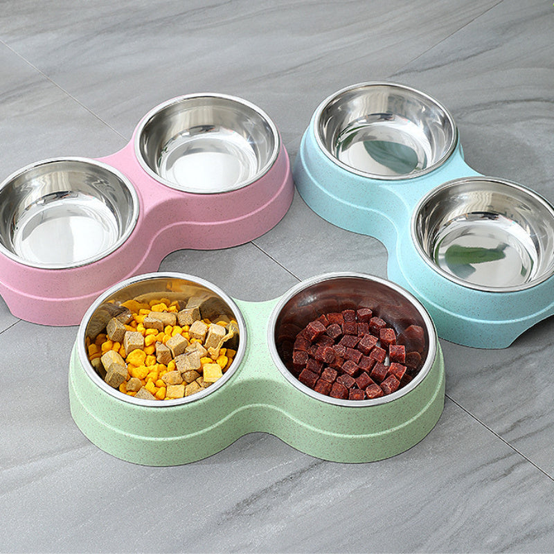 Double Pet bowls for pet's Food & Water. A Stainless Steel Pet  Feeder.