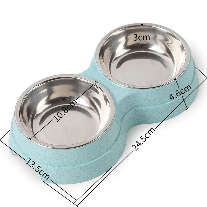 Double Pet bowls for pet's Food & Water. A Stainless Steel Pet  Feeder.