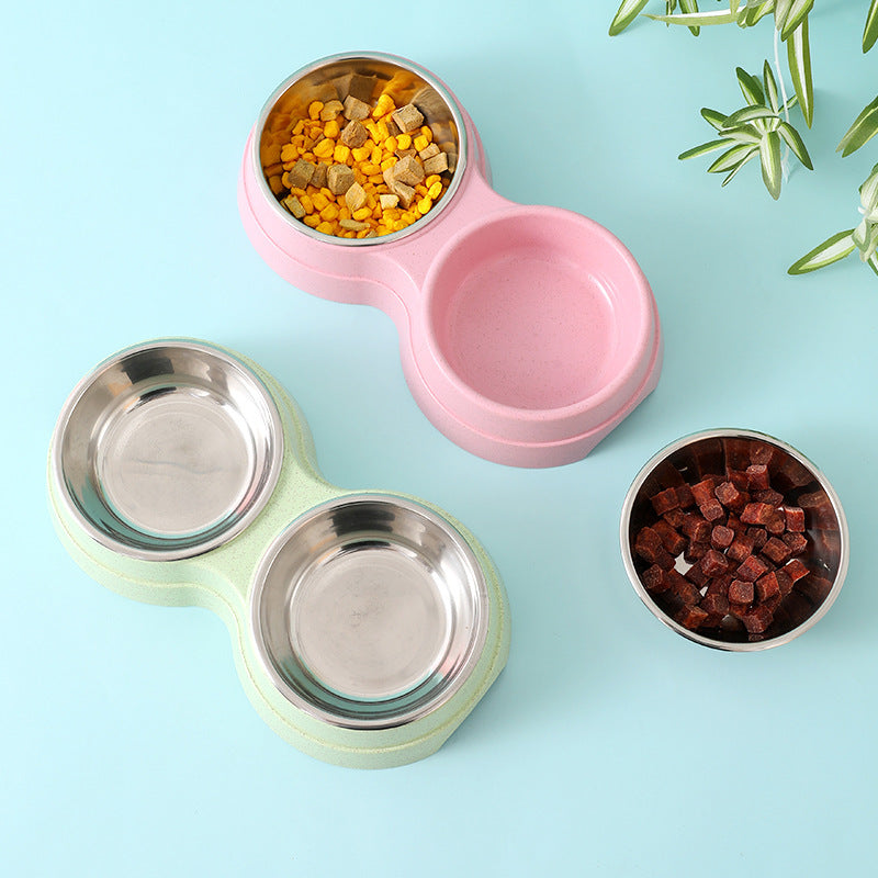 Double Pet bowls for pet's Food & Water. A Stainless Steel Pet  Feeder.